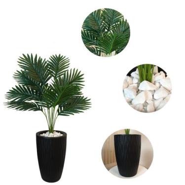 Imagem de Planta Artificial Palmeira Com Vaso Ondulado Cone E Pedras - - PlantaI
