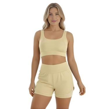 Imagem de Conjunto de Short Duplo Fitness Academia Treino Feminino Cor:AmareloTa