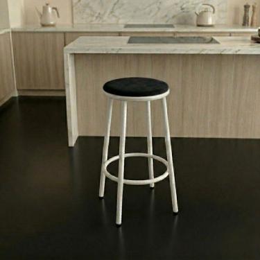 Imagem de Banqueta Alta Cozinha Redonda Sem Encosto Luna Estrutura Branca:preto