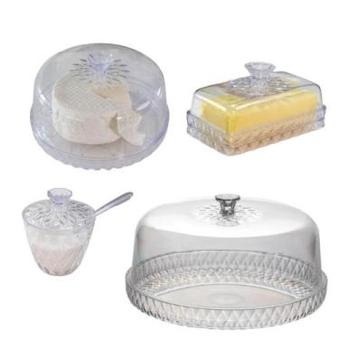 Imagem de Kit Boleira Baixa Queijeira, Açucareiro e Manteigueira Glamour Acrílic