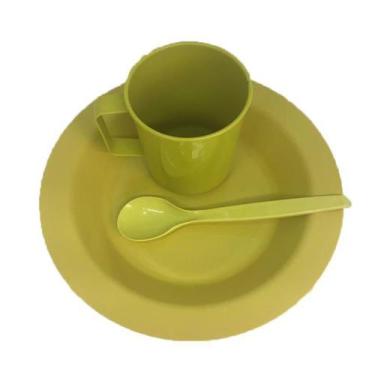 Imagem de Kit Merenda Escolar Amarelo Prato Colher Caneca Plástica 300 ML - 25 P