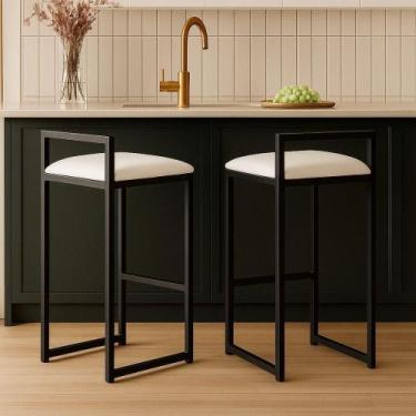 Imagem de Kit 2 Banqueta Alta Cozinha Balcão Gourmet Bar material sintético Banc