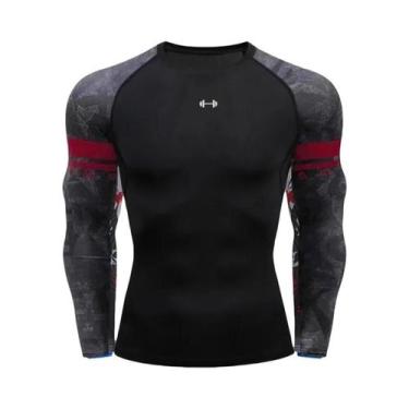 Imagem de Camiseta De Compressão Masculina De Manga Longa Para Academia, Dry Fit