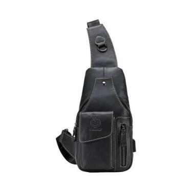 Imagem de Bolsa De Peito Masculina De Couro Genuíno De Grande Capacidade, Moda C