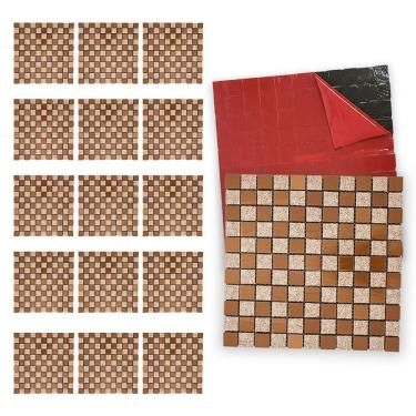 Imagem de Pastilha De Vidro Adesiva Kit 15 Uni Parede Banheiro Cozinha Sala Decorativa Fácil Aplicacao Moderna Reforma Requintado