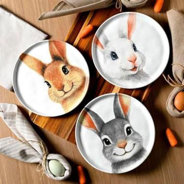Imagem de Jogo Pratos Sobremesa Sorrisos Coelho Páscoa 21,5cm Kit 12pç - OUTRAS 