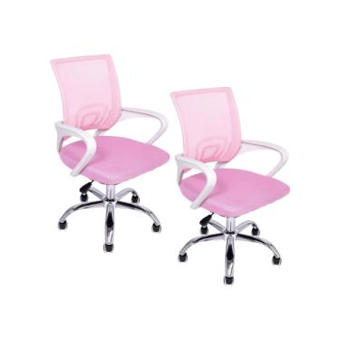 Imagem de Kit 2 Cadeiras De Escritório Oficial Begonia Tela Mesh Ergonômica Rosa
