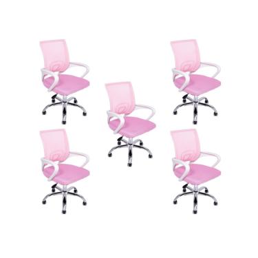 Imagem de Kit 5 Cadeiras De Escritório Oficial Begonia Tela Mesh Ergonômica Rosa