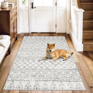 Imagem de BYYVOO Tapete lavável 3x4: tapetes de sala de estar marroquinos antiderrapantes para entrada de quarto e sala de jantar - Tapete macio resistente a manchas fácil de limpar para família com animais de