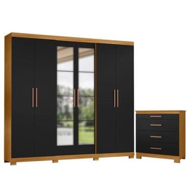 Imagem de Cômoda 4 Gavetas New e Guarda Roupa Casal San Diego com Espelho Carval