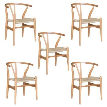 Imagem de Kit 5 Cadeiras Decorativas Sala de Jantar e Cozinha Bella Madeira Bétu