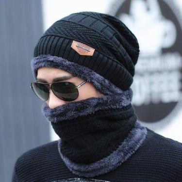 Imagem de Conjunto Touca Forrada + Cachecol Unissex Para Inverno - GLOVES, Preto