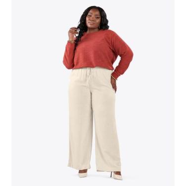 Imagem de Calça Pantalona Linho Plus Size Secret Glam Bege, Plus G3, Bege