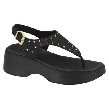 Imagem de Sandália Feminina Moleca Plataforma Tratorada Tachas Original -, Preto