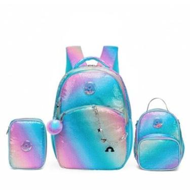 Imagem de Kit Spector Mochila Escolar Feminina Lantejoulas Lancheira Estojo Reforçada-Feminino