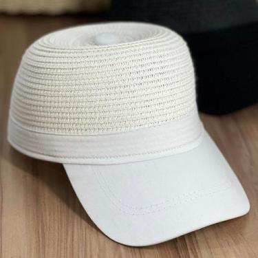 Imagem de Boné Chapéu De Praia Feminino Aba Curva Revestida Ajustável Palha Sint