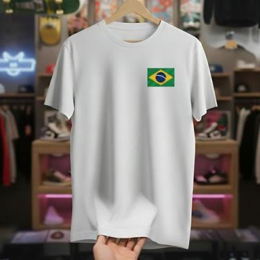 Imagem de Camiseta Masculina Branca Brasil Bandeira Orgulho Nacional Camisa Patr