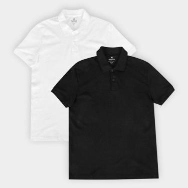 Imagem de Kit Camisa Polo Hering C/ 2 Peças Masculina, Preto, Branco, GG