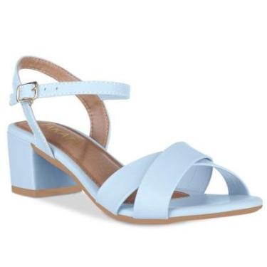 Imagem de Sandalia Feminina Salto Grosso Baixo Fivela Festa Tiras Cruzadas Sinético Napa-Feminino