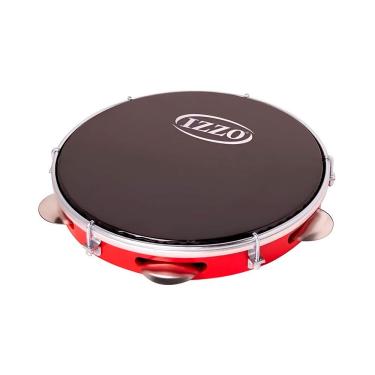 Imagem de Pandeiro AC3129 de 10 POLEGADAS com Aro em ABS Leve e Resistente Pele Preta Vermelho Izzo