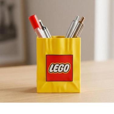 Imagem de Porta-Canetas Estilo LEGO Saco de Papel 10 cm  Organizador de Mesa Cri