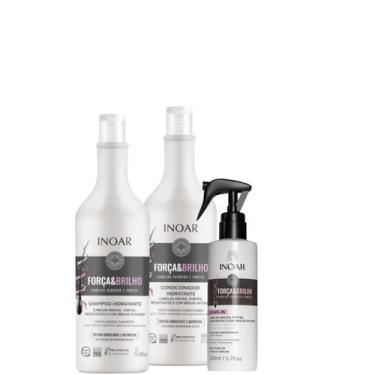 Imagem de Kit Inoar Força e Brilho Shampoo 1 litro + Condicionador 800ml + Leave
