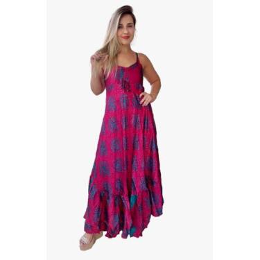 Imagem de Vestido Longo Indiano Alça c/Regulagem Estampado Toque de Seda-Cod.100