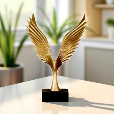 Imagem de Escultura Abstrata Águia Dourada em Resina Luxo Decoração Sala Escritó