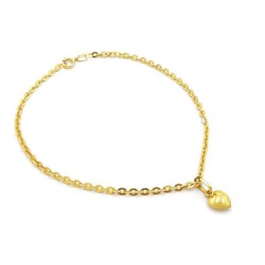 Imagem de Pulseira Bailarina de Ouro 18k com Berloque Pingente Coração Bracelete
