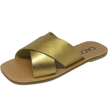 Imagem de Chinelo Feminino Rasteira Tira X Conforto Moderno Cacci, Bronze, 35