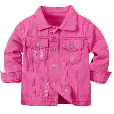Imagem de Jaqueta jeans Joe Wenko Toddler, jeans rasgada de 3-4 anos, rosa verme