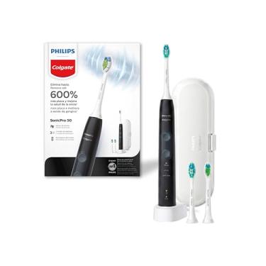 Imagem de Philips Colgate Escova De Dente Elétrica SonicPro 50, Remove 600% Mais Placa, Gengivas 100% Mais Saudáveis, Recarregável, 3 Cabeças, Estojo De Viagem, Bivolt