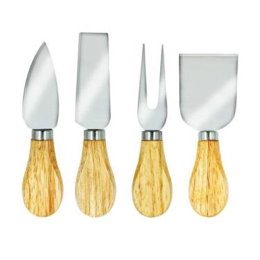 Imagem de Kit Queijo Premium 4 Peças Inox e Madeira - Sofisticação à Mesa - Mega