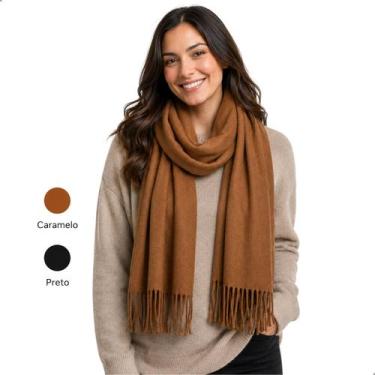 Imagem de Cachecol Pashmina Xale Tipo Manta com Franjas Toque Macio 180x70cm Inv