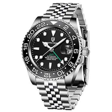 Imagem de BENYAR Pagani Design 40 mm GMT Relógios mecânicos masculinos automáticos aço inoxidável à prova d'água vidro safira luminoso relógio de pulso para homens bisel de cerâmica PD-1662, Preto, vermelho