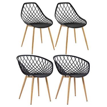 Imagem de Loft7, Kit 2x Cadeiras Clarice Nest com braços + 2 Cadeiras Cleo, Metal e Polipropileno, Sala de Estar, Jantar, Cozinha e Comercial - Preto