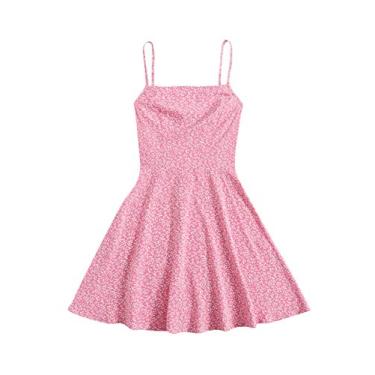 Imagem de Floerns Vestido feminino curto evasê com cintura alta floral Ditsy, Rosa empoeirado, PP