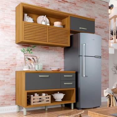 Imagem de Cozinha Compacta em MDF Nesher Princesa com 3 Portas, 6 Prateleiras e 2 Gavetas - 200cm de largura
