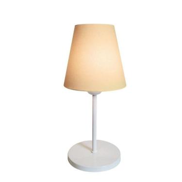 Imagem de Abajur Mesa Cone Aluminio Branco Tecido Algodão Crú Bivolt