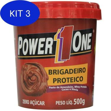 Imagem de Kit 3 Pasta de Amendoim com Brigadeiro Proteico 500g - Power One