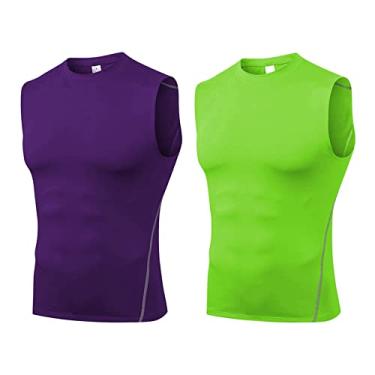 Imagem de UNeedVog Camiseta regata de compressão masculina 2 pacotes fitness sem mangas camisa de compressão baselayers colete de corrida, Cor 3, Small