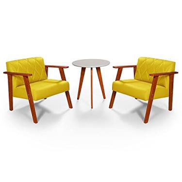 Imagem de Kit Duas Poltronas Madri Material Sintético + Mesa Lateral (Amarelo)