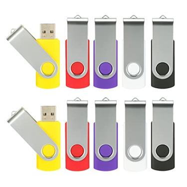 Imagem de Pacote com 10 GB USB Flash Drive, USB 2.0 Pen Drive Jump Drive Bulk Memory Sticks Zip Drives Design de chaveiro giratório, Cores mistas, Pen Drive para backup e transferência de arquivos