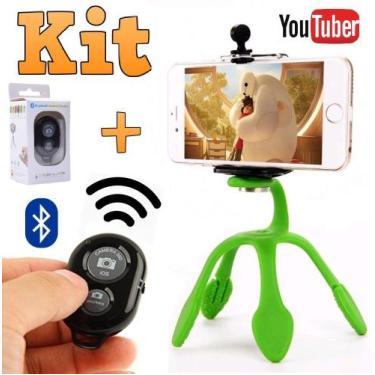 Imagem de Kit Youtuber Mini Tripé Flexível Câmera Celular Universal + Controle D