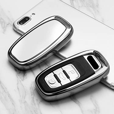 Imagem de CSHU TPU masculino feminino porta-chave do carro capa porta-chaves anel porta-chaves, adequado para Audi A1 A3 A4 A5 A6 A7 A8 Quattro Q3 Q5 Q7 2009-2015, prata