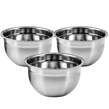 Imagem de Conjunto Jogo Saladeira Bacia Tigela Bowl Aço Inox 3 Peças 26cm - Hau