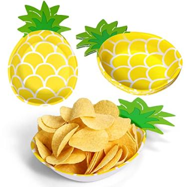 Imagem de Yerliker 24 peças pratos de jantar de abacaxi amarelo tropical havaiano luau, festa, adultos, frutas decorativas, utensílios de mesa para aniversário, chá de bebê, casamento, verão, praia
