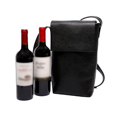 Imagem de Maleta/bolsa de Couro Legitimo Preto Para Duas Garrafas de Vinho Com Manta Termica
