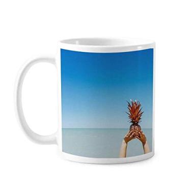 Imagem de Caneca com imagem de oceano areia praia pinheiro mar caneca cerâmica café porcelana xícara louça