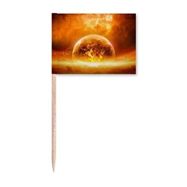 Imagem de Marcador de palito de dente com estampa de planeta vermelho dourado como chamas para decoração de festa